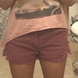 Rose lace high waisted shorts